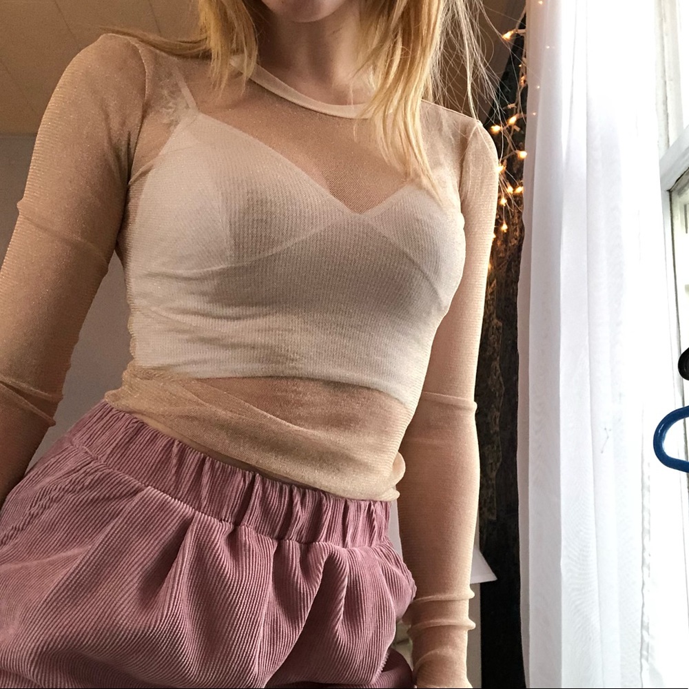 Gold shimmery see through mesh shirt
